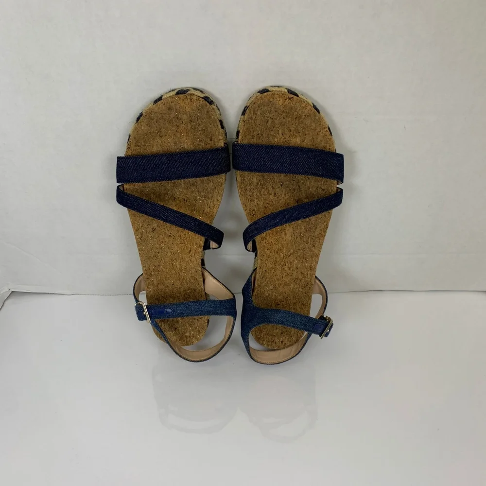 Amelia Grace Women Blue Denim Flat Open Toe Strappy Sandals Size 11 - Picture 5 of 10